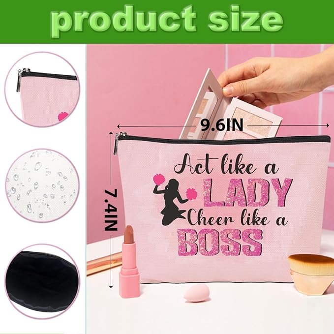 CQM Cheerleader Gifts, 6 Pcs Cheer Makeup Bag, Cosmetic Bag For Women Girls Sisters Teammates Travel Toiletry Bag, Graduation Birthday Gifts Cheer Team Gifts