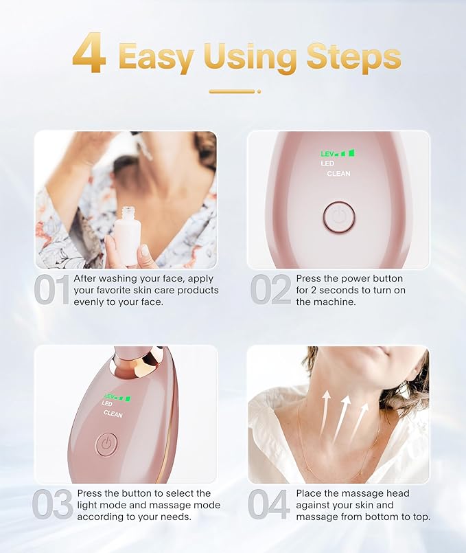 MCSYPOAL 7-in-1 Deplux Face Neck Massager for Daily Skin Care Routine, Portable Facial Massager, Skin Care Tool, Rose Gold