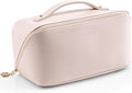 VLANDO Cosmetic Bag for Women with 180°Opening,Carry Handle,Apricot Pink