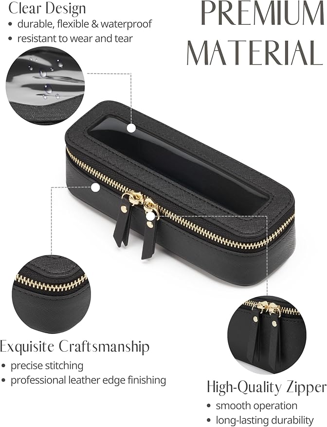 Popvibe Makeup Brush Travel Case Slim Makeup Bag for Women Clear Cosmetic Bag Cute Makeup Case Black Toiletry Bag for Traveling Transparent Car Makeup Bag Aesthetic Makeup Brush Bag