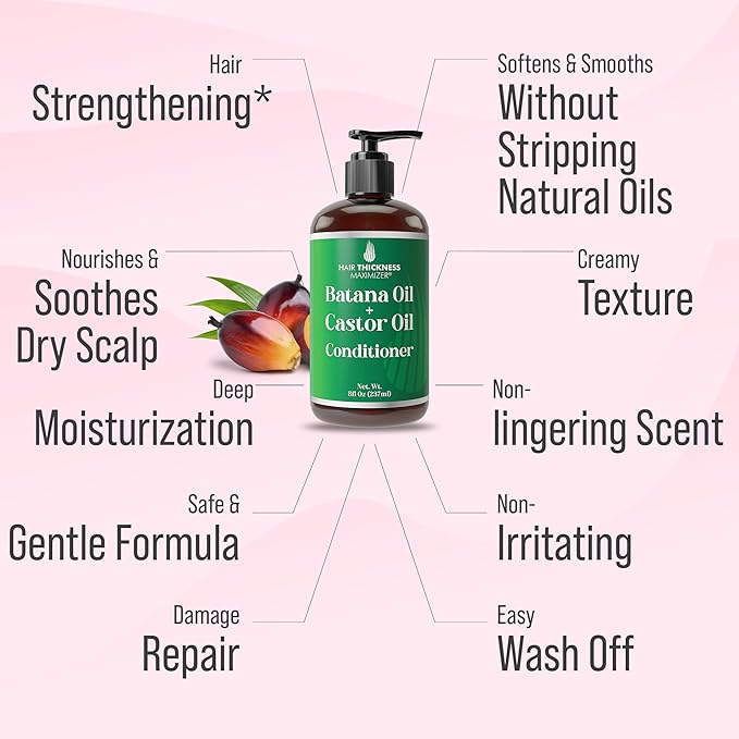 Batana Oil Conditioner for Hair Growth 8oz with Castor, Biotin to Strengthen, Soften & Moisturize Hair without Stripping Natural Oils. Color Safe Batana Oil Conditioner for Women, Men