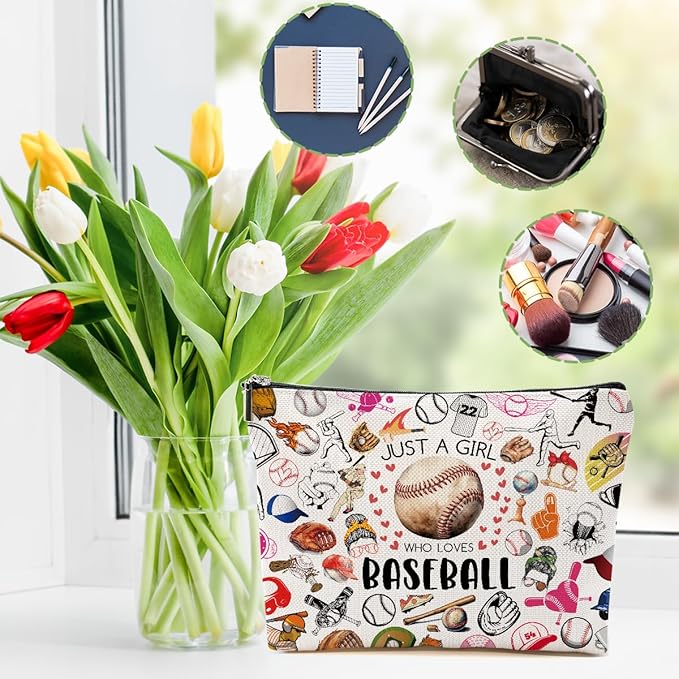 2pcs Baseball Gifts Makeup Bag, Baseballs Coaches Cosmetic Bag Christmas Birthday Gifts for Women Female Coaches Girls Sister BFF, Baseball Stuff Travel Toiletry Bags