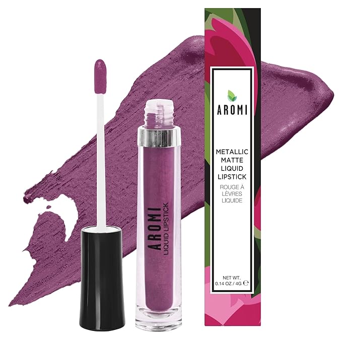 Aromi Vulgar Violet Metallic Liquid Lipstick, Mauve Plum Shade