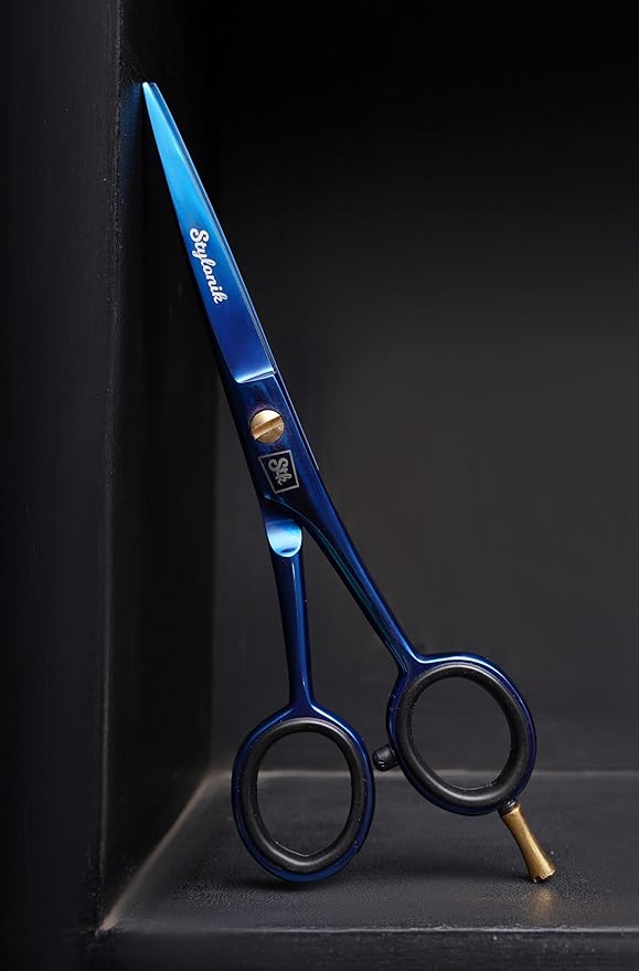 Stylonik Hair Cutting Scissors-Professional Hairdressing Scissors for Women,Men,Hair Stylists,Salon,Barber- 6.5-Inch Stainless Steel Hair Scissors with Finger Rest (Classic Scissor Blue Titanium)