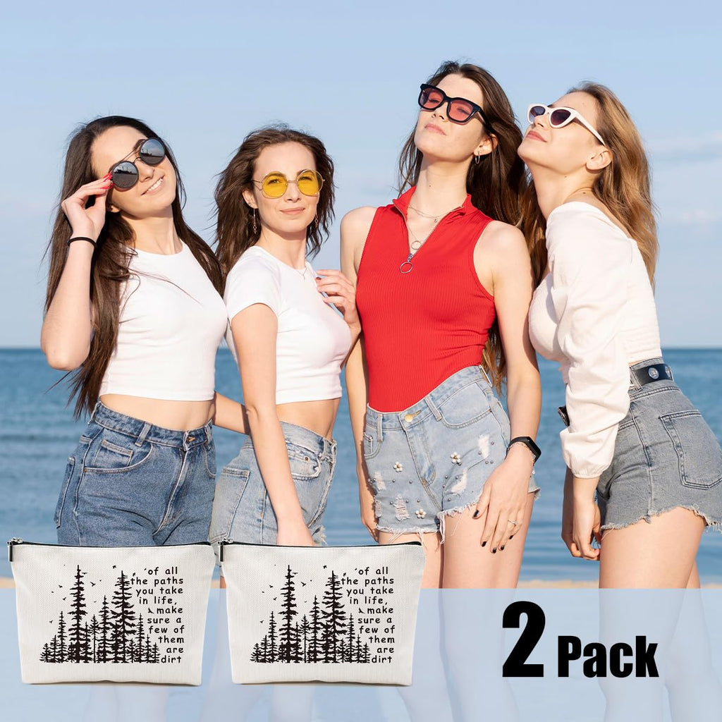 DHKG 2pcs Camping Gifts for Women Makeup Bag, Travel Essential Cosmetic Bag Camping Essentials Inspirational Gifts for Women Female Girls Sister BFF Nature Lover, Glamping Toiletry Bags