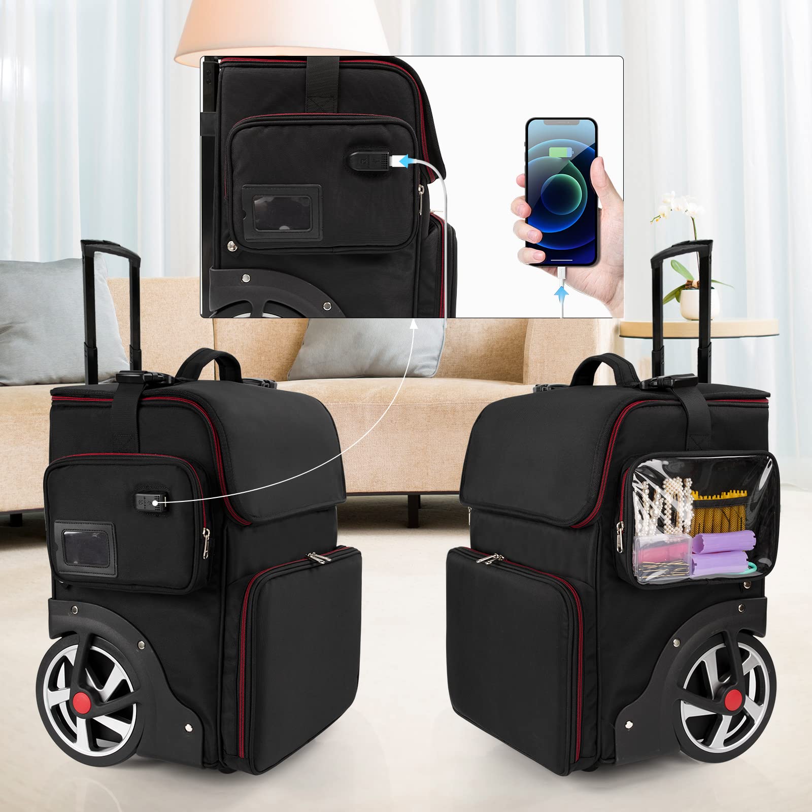 OCHEAL Large Makeup Train Case with 4 Travel Makeup Bags Set, Cosmetic Case for Hairstylist, Hairdresser Storage Bag with Detachable Pouch, Heat Insulation and Anti-Scalding Full Layer