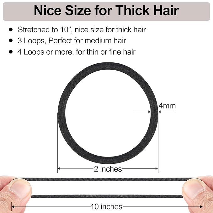 ADRIONE Black Hair Ties for Women, Girls, Kids & Men 280 Bulk Pack, 4MM Ponytail Holders Hair Elastic Bands for Thick, Medium, Thin, Fine, Short Hair Rubber Bands Non Slip & No Damage Hair Accessories