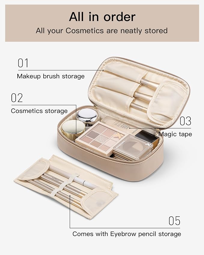 VLANDO Travel Makeup Bag with Separate Brush Storage,Toffee