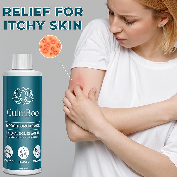 CulmBoo, Hypochlorous Acid Spray for Face & Skin - HOCl, Acne Prone Skin, Eczema, Natural Tattoo Aftercare, Piercing Aftercare Spray, Eye Lash Cleanser, Face Mist Toner, Wound Care Cleanser, 16 Fl Oz