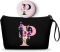 SEAMOON A-Z Womens Birthday Gifts, Initial Cute Makeup Bag with Mirror, P
