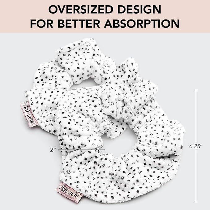 Kitsch Microfiber Quick-Dry Hair Towel Scrunchie - Micro Dot, 2pcs