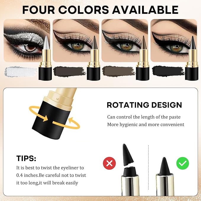 EverGlider 4-Color Gel Eyeliner Pencil Set – Black Brown Silver Grey Waterproof Eye Liner Crayons, Smooth Long Wear Formula for Natural or Smokey Makeup (01#+02#+03#+04#)