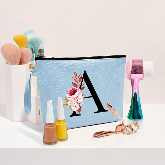 Vavabox A-Z Personalized Makeup Bag, Birthday Gifts for Women Mom, Gifts for Best Friend, Bride Bridesmaid Cosmetic bag (G, Blue)