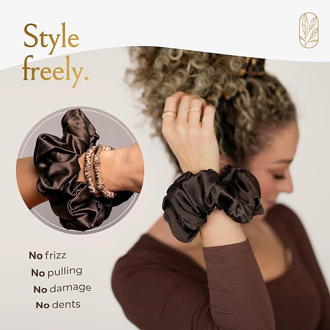 Curlfriend Oversized Mulberry Silk Scrunchies for Women, XL, Espresso