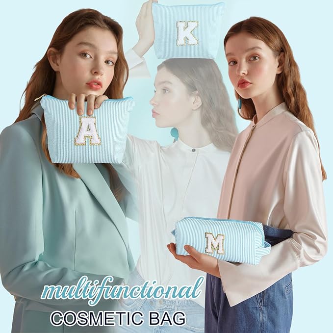 YOOLIFE Initial Makeup Bag for Women - Monogram Cute Makeup Bags Cosmetic Toiletry Pouch Make Up Case for Women Her Best Friend Friendship Sister Teacher, Personalized Birthday Gifts for Women E