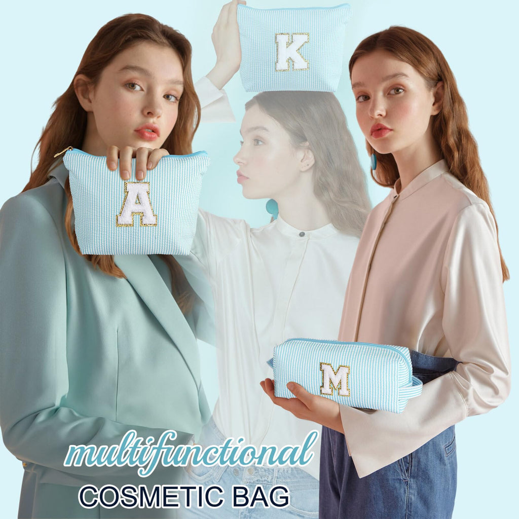 YOOLIFE Monogram Cute Initial Makeup Bag - Personalized Cosmetic Toiletry Pouch Make Up Case for Women, Her Best Friend, Sister, Teacher, Birthday Gifts