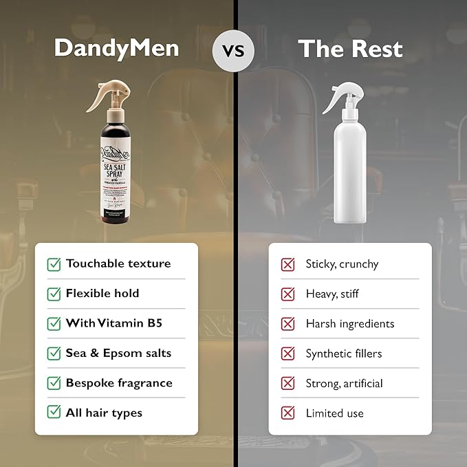 DandyMen Sea Salt Spray for Men – Texturizing & Volumizing Hair Spray for Beachy Waves, Matte Finish - Tobacco Vanilla, 1-pack