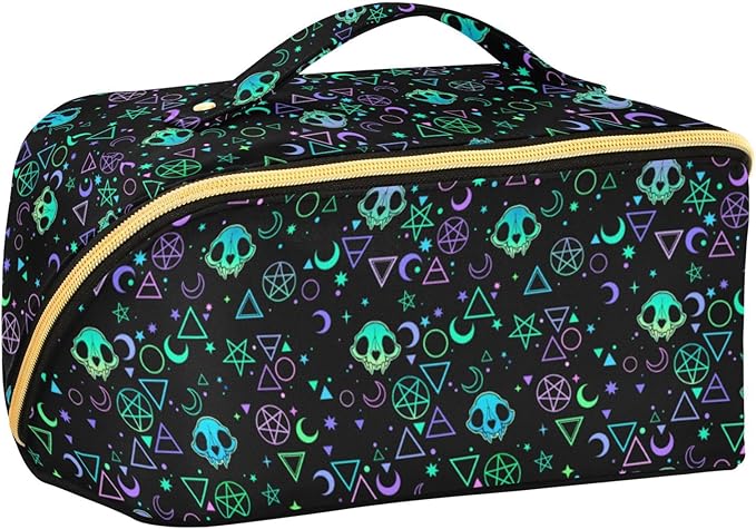 MNSRUU Makeup Organizer Bag, Magic Skulls Travel Makeup Bags Makeup Vanity Case Large Capacity Rhombus Cosmetic Toiletry Bag for Girl Women Ladies