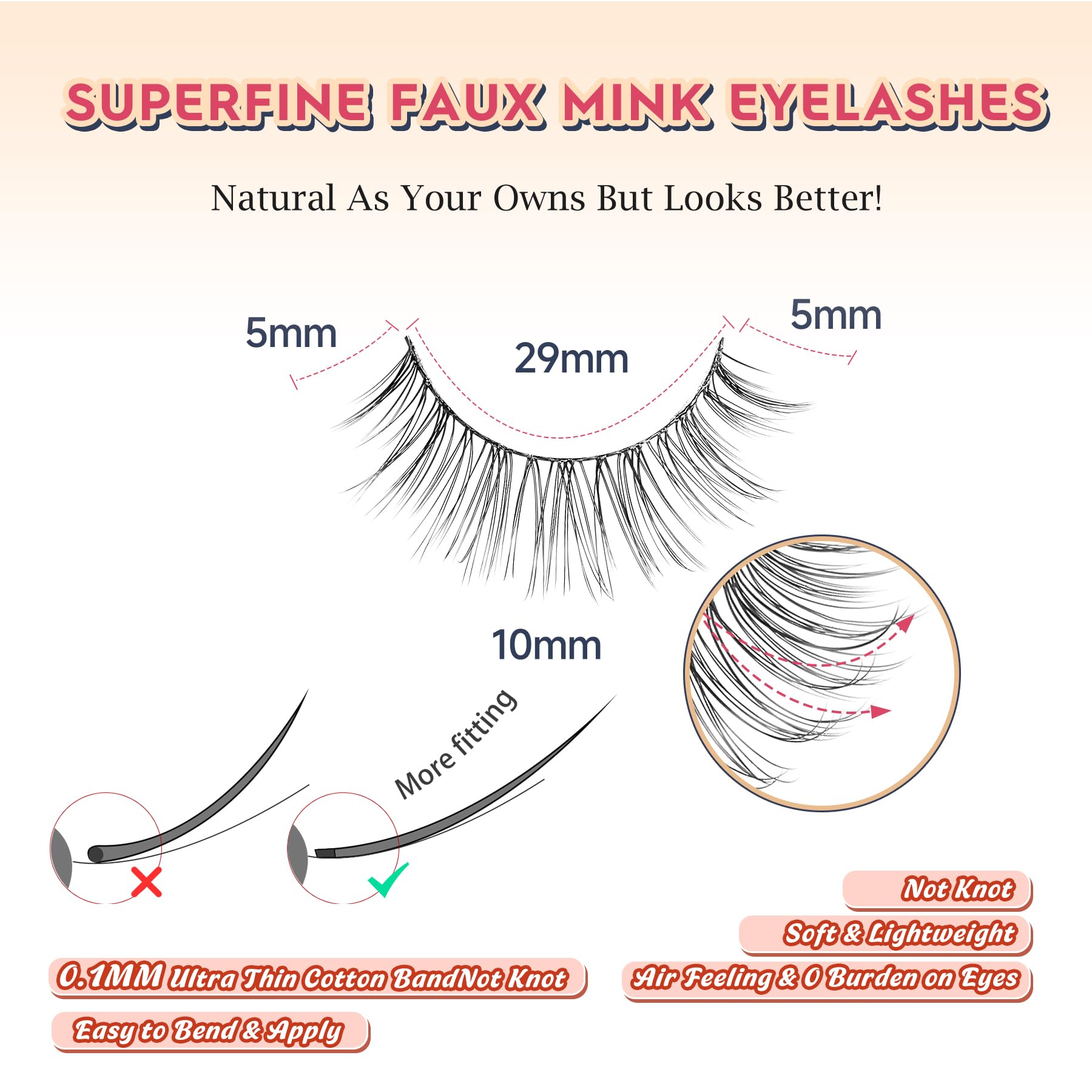 Natural Lashes Eyelashes Wispy 10MM Short Lashes Thin Band Strip Lashes 3D Volume Lashes False Eyelashes C Curl Soft Lash Pack 7 Pair Siligli
