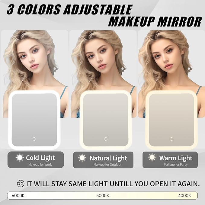 ZhenGuiRu Travel Makeup Bag with LED Mirror, Portable Cosmetic Case Organizer with Lighted Mirror, Waterproof Makeup Case for Cosmetic Brush Holder Storage, Black Toiletry Bag for Women Gift