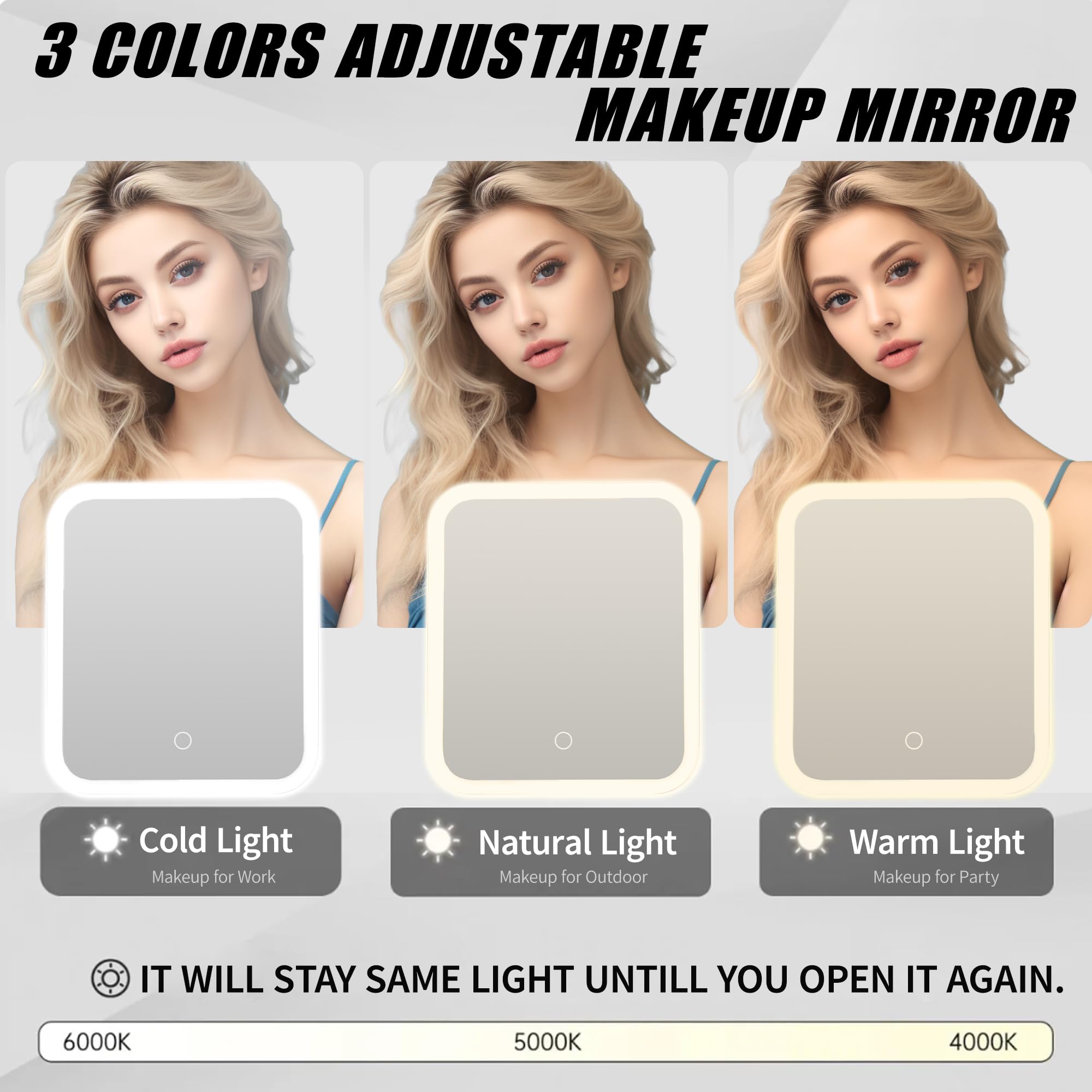 ZhenGuiRu Travel Makeup Bag with LED Mirror, Portable Cosmetic Case Organizer with Lighted Mirror, Waterproof Makeup Case for Cosmetic Brush Holder Storage, Black Toiletry Bag for Women Gift