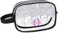 KFNHN Personalized Name Toiletry Bag, Transparent PVC Large Travel Cosmetic Bag Portable Makeup Organizer Bag for Women Bathroom Shower Essentials, Silver Curtain Glittering