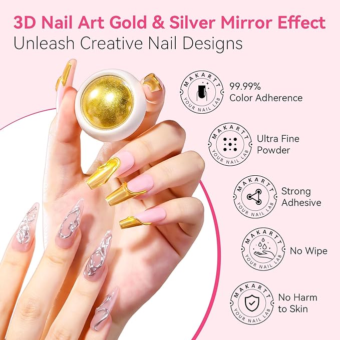 Makartt 15g 3D Nail Gel & Chrome Nail Powder Kit for Sculting and Drawing