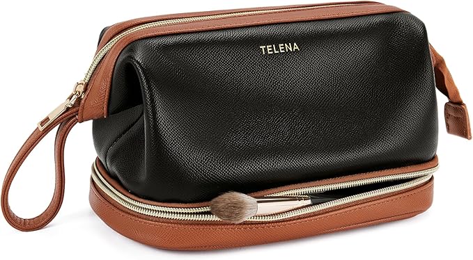 Telena Makeup Bag Large Capacity Travel Cosmetic Bag Portable PU Leather