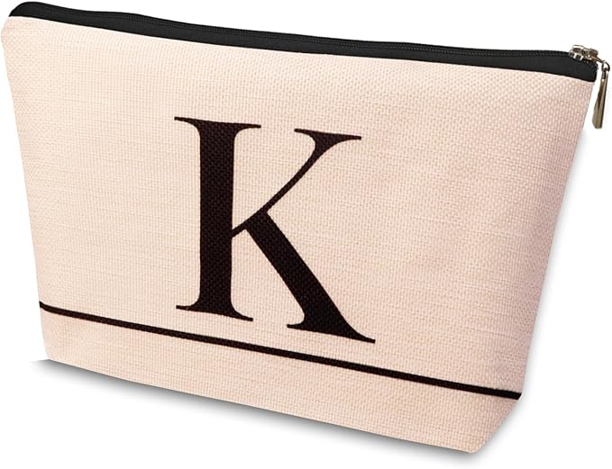 HDYHDY Letter A-Z Initial Personalized Makeup Bags, Birthday Gifts for Women, Monogrammed Gifts for Women Mom Sister Best Friend Bride Bridesmaid, Mothers Day, Christmas, Small Travel Cosmetic Bag (K)