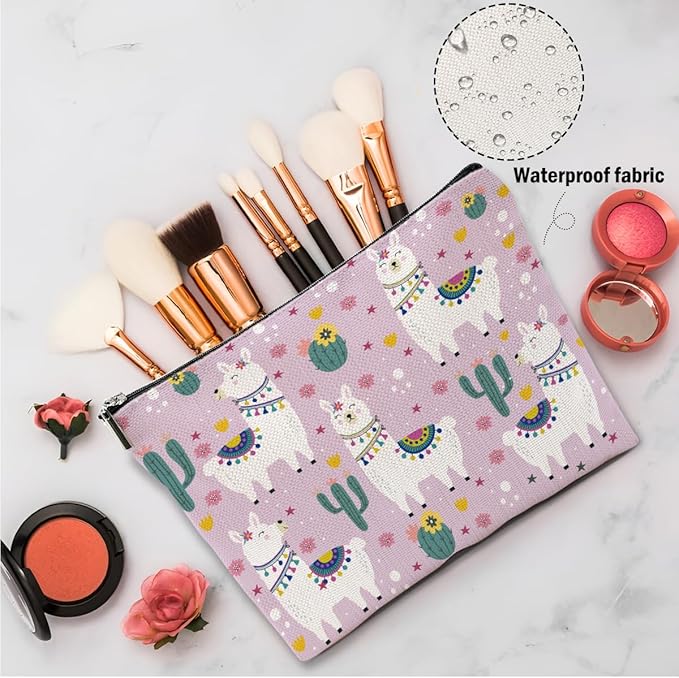XFN Llama Gifts, 2 Pcs Alpaca Makeup Bag, Cute Animal Cosmetic Bag Travel Pouch, Alpaca Llama Lovers Gift for Women Girls Daughter Sisters Best Friends Farm Animals Graduation Birthday