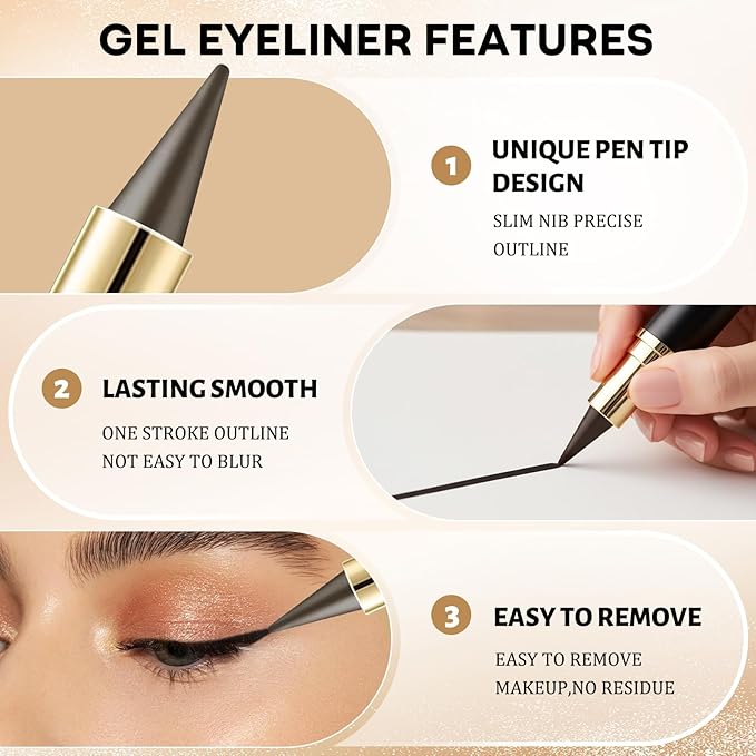 EverGlider Black Gel Eyeliner Pencil, Waterproof Long-Lasting Natural Cream Eyeliner for Smooth Precise Lines, Matte Black Eye Liner Crayon for Daily Makeup & Smokey Eye Looks (04# Black)