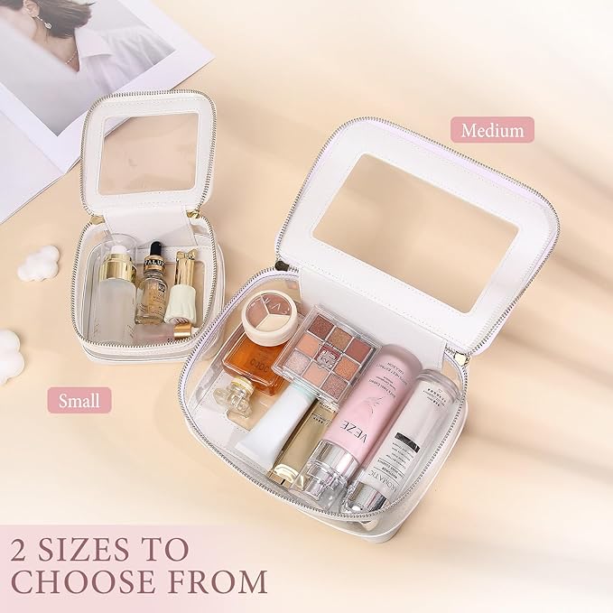 Pinkmik Clear Makeup Bag with Zipper, White, M+MINI-1
