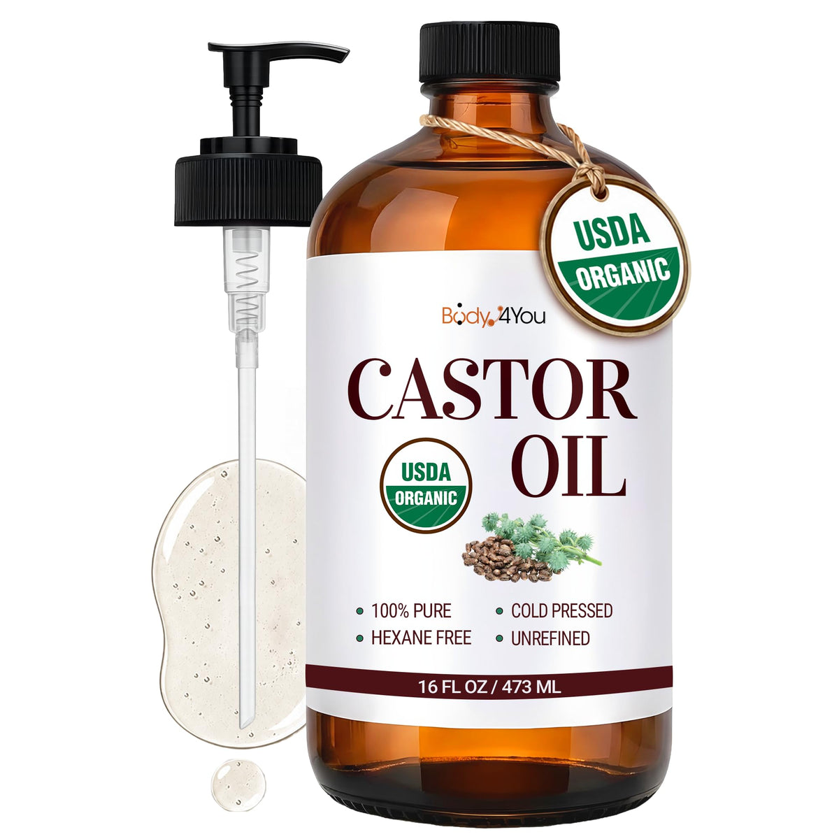 BodyJ4You Castor Oil Bulk Carrier Oil - Body Massage Skin Hair Growth Serum
