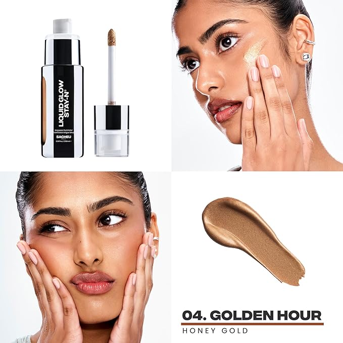 Sacheu Liquid Glow STAY-N Highlighter, Illuminator & Bronzer, Golden Hour