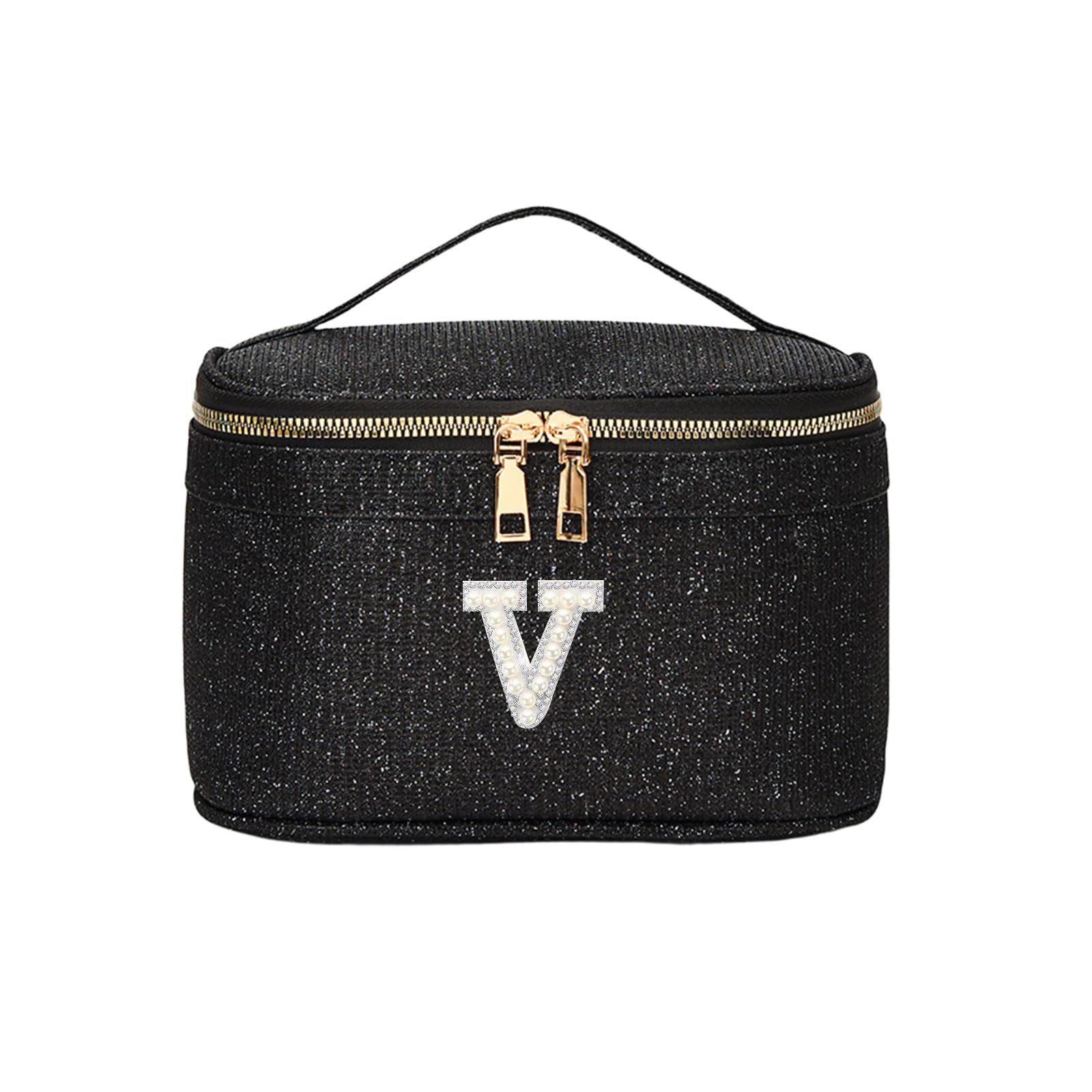 EURYNOME Makeup Bag with Custom Letter W, Water-Resistant Travel Organizer Pouch, (8.3x5.1x5.1 Inch) Cosmetic Case for Women — V