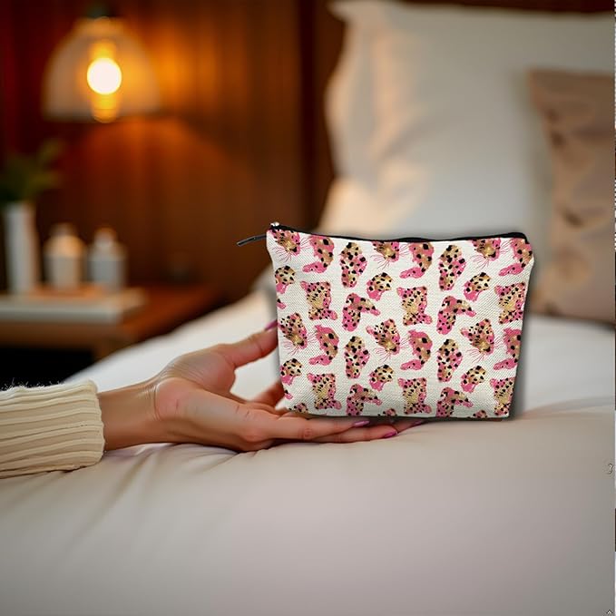 SAFDSGFDB Pink and Gold Cheetah Makeup Bag, Preppy Girly Leopard Print Cosmetic Bags Gifts for Women, Funky Y2k Cheetah Portable Travel Toiletry Bag Zipper Makeup Pouch
