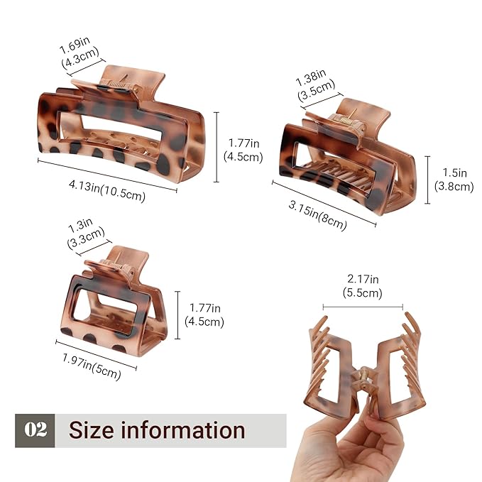 Shinowa Hair Claw Clips, 3 Pieces Leopard Print Claw Clip for Women Girls