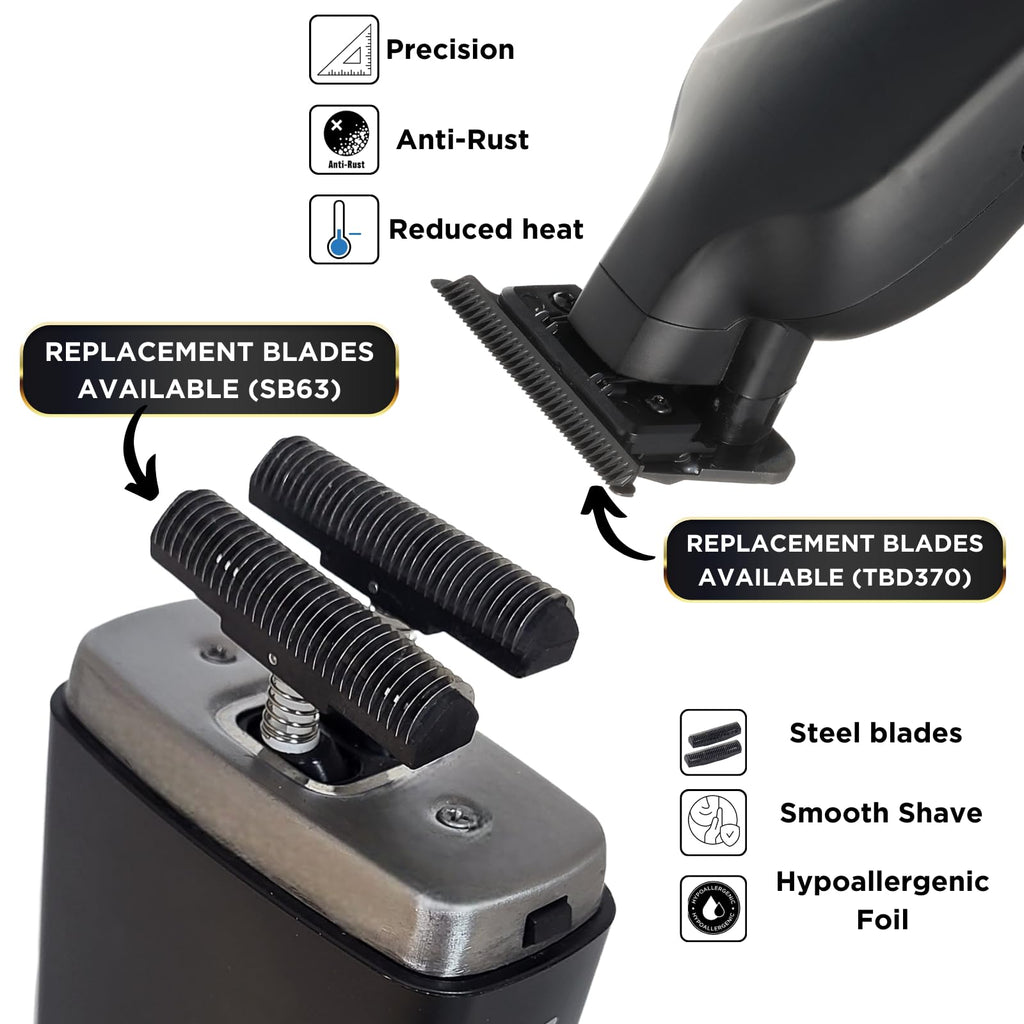 Supreme Trimmer Vader Trimmer & Crunch Foil Shaver Barber Haircutting Kit | Professional DLC T-Blade Beard Trimmer ST3778 & STF602 Waterproof IPX6 Shaver Set | (Black)