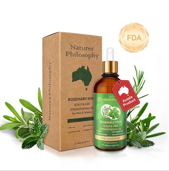 NP NATURES PHILOSOPHY Rosemary Oil for Hair Growth, Hair Growth Oil 3.38 fl oz, Anti-Hair Loss, Quickly Absorbed & Non-Greasy, Aussie Organic Hair Serum for All Hair Types, for Men and Women -100ml