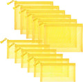 Sinzip 12 Pieces Zipper Nylon Mesh Pouch, Mesh Cosmetic Bags Makeup Bags Pencil Case, Multipurpose Travel Bags for Cosmetic School Office Supplies and Travel Accessories (Yellow, A5+B6)