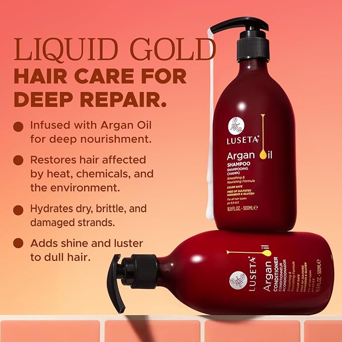 Luseta Argan Oil Shampoo & Conditioner Set for Dry Damaged Hair, 2 * 16.9oz