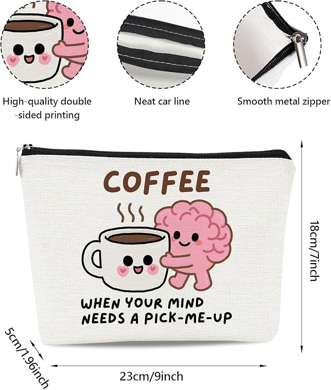 JFEHBFL Coffee Gifts Makeup Bag Coffee Lover Gift Cosmetic Bag for Women Zipper Pouch Travel Toiletry Gifts for Birthday Christmas