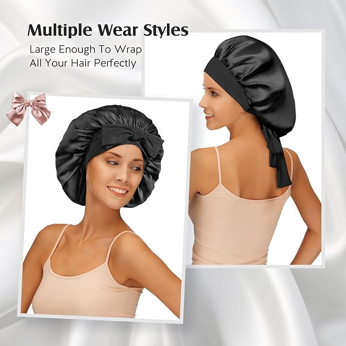 YFONG 100% Mulberry Silk Bonnet for Sleeping Women Men, Large Double Layer