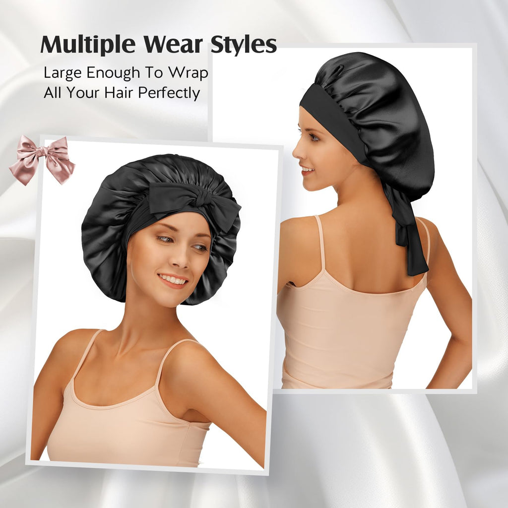 YFONG 100% Mulberry Silk Bonnet for Sleeping Women Men, Large Double Layer