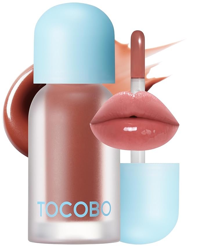 TOCOBO Juicy Berry Plumping Lip Oil 04 Bitter Brown (Nude Ginger Brown) – Korean Vegan Tinted Lip Gloss Oil with Volufiline, MLBB Warm Tone Nude, Glassy Shine, Silicone Tip, Non-Sticky, 0.12 fl.oz
