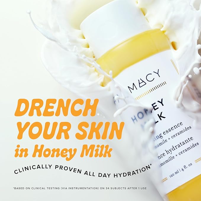 Farmacy Honey Milk Face Essence - Hydrating Milky Toner with Honey, Ceramides, Chamomile + Aloe - Helps Strengthen Skin Barrier + Replenish Moisture - Soothing + Calming Skincare (10ml)