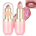 Wugbc Glitter Lipstick Makeup, Rose Gold Holographic Metallic Lip Stick Long Lasting Lightweight Non-Sticky Hydrating Lip Tinted Full Coverage Sparkling Chameleon Lipstick for Women