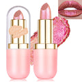 Wugbc Glitter Lipstick Makeup, Rose Gold Holographic Metallic Lip Stick Long Lasting Lightweight Non-Sticky Hydrating Lip Tinted Full Coverage Sparkling Chameleon Lipstick for Women