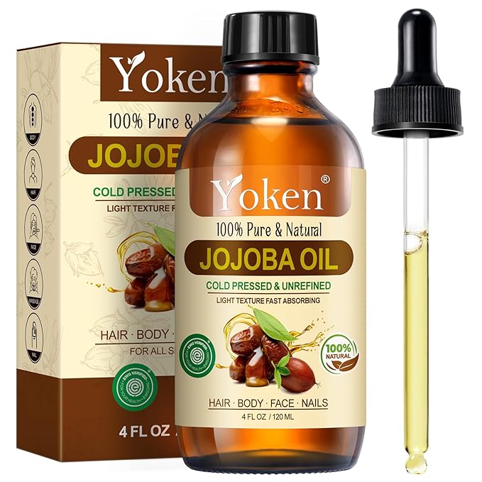 Yoken Organic Jojoba Oil 4oz with dropper, Pure for Nails, Face & Skin Care