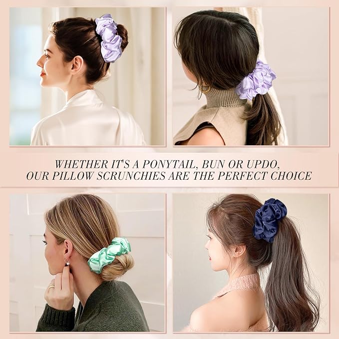 3 Pcs Satin Scrunchies for Thick Curly Hair, Oversized Sleep Hair Ties